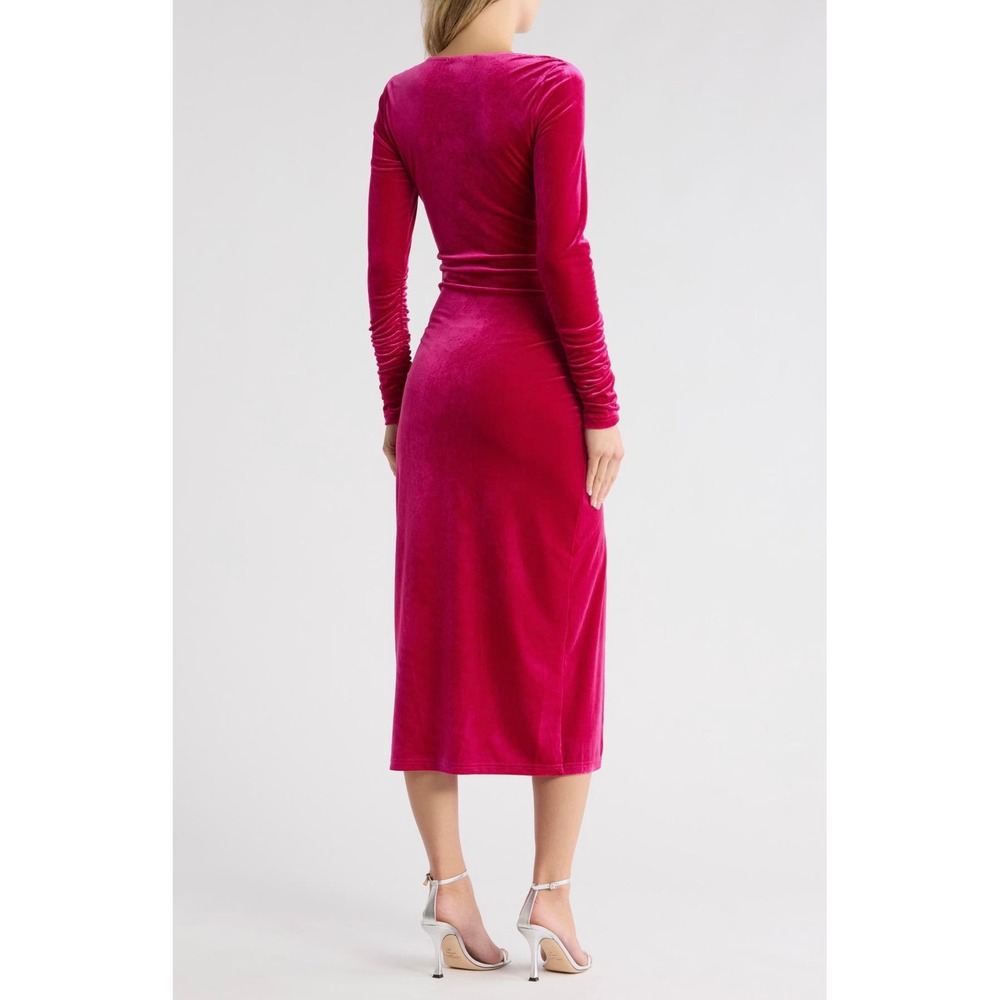SAM EDELMAN Pink Velvet Long Sleeve Bodycon Midi Dress Front Slit Party NYE | 8 - Picture 2 of 13